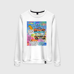 Свитшот хлопковый женский Принт в стиле Баския с машинами, цвет: белый