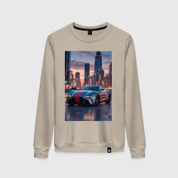 Женский свитшот Суперкар на фоне небоскребов