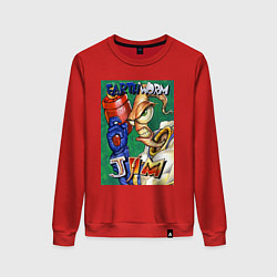 Свитшот хлопковый женский Earth worm Jim with gun, цвет: красный