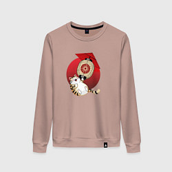 Свитшот хлопковый женский Летящий кот на фонарике, цвет: пыльно-розовый