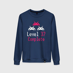 Свитшот хлопковый женский Уровень 37 пройден, цвет: тёмно-синий