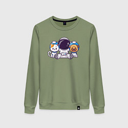 Свитшот хлопковый женский Космонавт и питомцы, цвет: авокадо