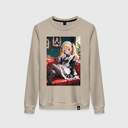 Женский свитшот Лоли-горничная сидит в кресле