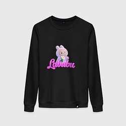 Свитшот хлопковый женский Лабубу с цветком, цвет: черный