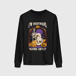 Свитшот хлопковый женский Im nightmare before coffee, цвет: черный