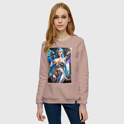 Свитшот хлопковый женский Девушка-ангел с механическими крыльями, цвет: пыльно-розовый — фото 2