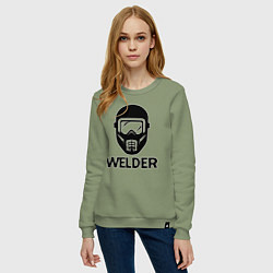 Свитшот хлопковый женский Маска сварщика, цвет: авокадо — фото 2
