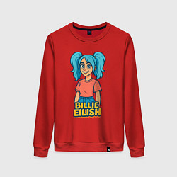 Свитшот хлопковый женский Билли Айлиш мультяшка, цвет: красный