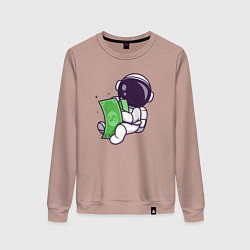 Свитшот хлопковый женский Космонавт и доллары, цвет: пыльно-розовый