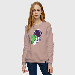 Свитшот хлопковый женский Космонавт и доллары, цвет: пыльно-розовый — фото 2