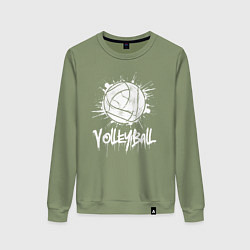 Свитшот хлопковый женский Волейбольный взрыв белой краски, цвет: авокадо