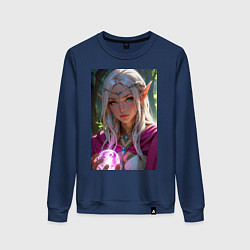 Свитшот хлопковый женский Прекрасная эльфийка с магической сферой, цвет: тёмно-синий