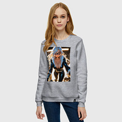 Свитшот хлопковый женский Черная кошка в комнате, цвет: меланж — фото 2