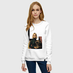 Свитшот хлопковый женский Девушки и старый водолазный шлем ретрофутуризм поп, цвет: белый — фото 2