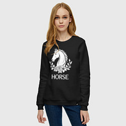 Свитшот хлопковый женский Лошадь в цветах, цвет: черный — фото 2