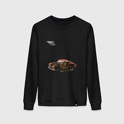 Свитшот хлопковый женский Летающая машина, ретрофутуризм, цвет: черный