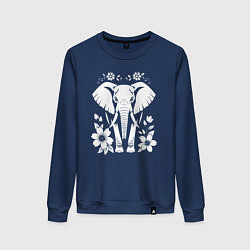 Свитшот хлопковый женский Цветочный слон, цвет: тёмно-синий