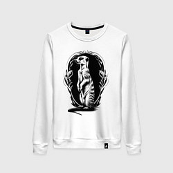 Свитшот хлопковый женский Сурикат на орнаменте, цвет: белый