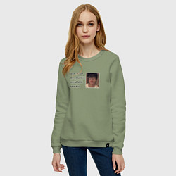 Свитшот хлопковый женский Субин TXT Bye guys Hi ladies, цвет: авокадо — фото 2