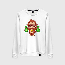 Свитшот хлопковый женский Денежная обезьянка, цвет: белый