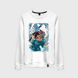 Свитшот хлопковый женский Клинок рассекающий демонов Тандзиро, цвет: белый