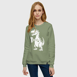 Свитшот хлопковый женский Пивозавр с кружкой, цвет: авокадо — фото 2