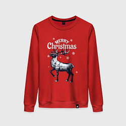 Свитшот хлопковый женский Merry christmas deer, цвет: красный