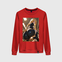 Свитшот хлопковый женский Девушка-тигрица в облегающих щортиках, цвет: красный