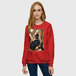 Свитшот хлопковый женский Девушка-тигрица в облегающих щортиках, цвет: красный — фото 2