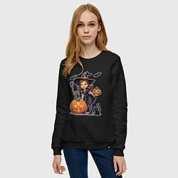 Свитшот хлопковый женский Тыквы оживают в хэллоуин, цвет: черный — фото 2