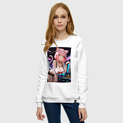 Свитшот хлопковый женский Кошка в зале аркадных автоматов, цвет: белый — фото 2