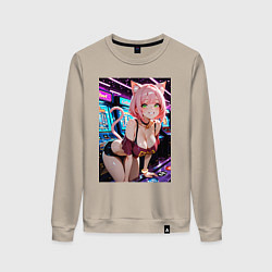 Свитшот хлопковый женский Развлечение кошки в аркадном зале, цвет: миндальный