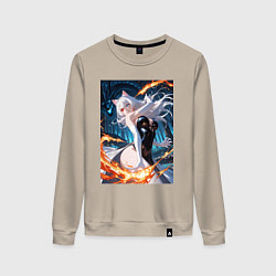 Женский свитшот Кошка-маг сражение с драконом
