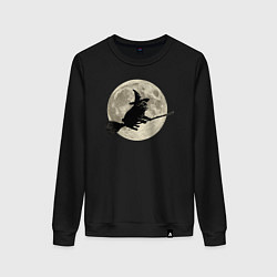 Женский свитшот Мопс на метле и луна