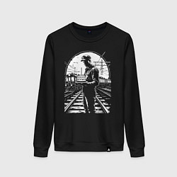 Свитшот хлопковый женский Железнодорожник с тортом, цвет: черный