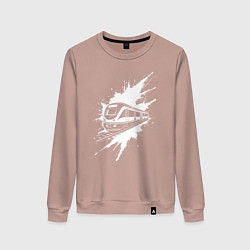 Свитшот хлопковый женский Поезд в белой краске, цвет: пыльно-розовый