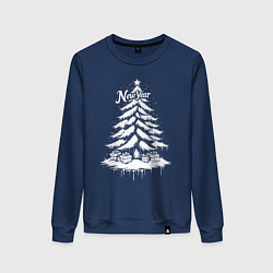 Свитшот хлопковый женский Новогодняя елка с подарками, цвет: тёмно-синий