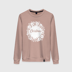 Свитшот хлопковый женский Рождественский зимний венок, цвет: пыльно-розовый