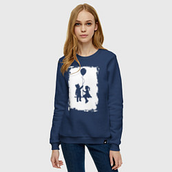 Свитшот хлопковый женский Медведь с воздушным шаром и девочка, цвет: тёмно-синий — фото 2