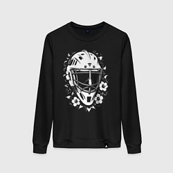 Свитшот хлопковый женский Шлем-маска в цветочном обрамлении, цвет: черный