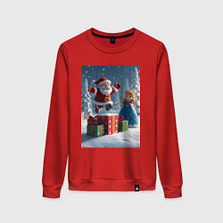 Свитшот хлопковый женский Дед Морозио и Принцесса Снегурочка: c подарками в, цвет: красный
