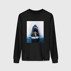 Свитшот хлопковый женский Челюсти, цвет: черный