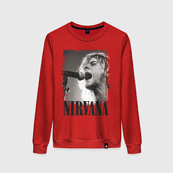Свитшот хлопковый женский Кобейн поет, цвет: красный