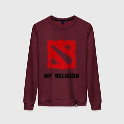 Свитшот хлопковый женский Dota 2: My Religion, цвет: меланж-бордовый