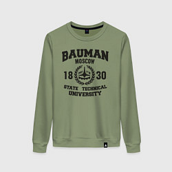 Свитшот хлопковый женский BAUMAN University, цвет: авокадо