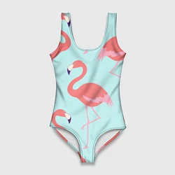 Женский купальник-боди Розовые фламинго
