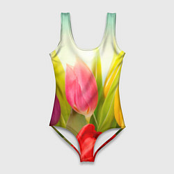 Женский купальник-боди Цветущие тюльпаны
