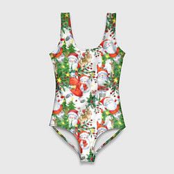 Женский купальник-боди Деды Морозы с подарками - паттерн