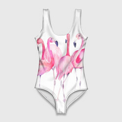Женский купальник-боди Фламинго розовый на белом