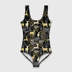 Купальник-боди 3D женский Рождественские олени, цвет: 3D-принт